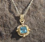 24k gold blue tourmaline pendant//square blue tourmaline pendant//tourmaline gold necklace//artisan 24k gold pendant//handmade one of a king