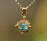 24k gold blue tourmaline pendant//square blue tourmaline pendant//tourmaline gold necklace//artisan 24k gold pendant//handmade one of a king