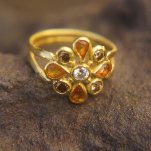 22k gold diamonds ring//gold mandala ring//22k Champaign diamond ring//22k gold ring//24k gold sapphire ring//24k artisan ring