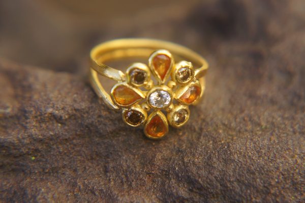22k gold diamonds ring//gold mandala ring//22k Champaign diamond ring//22k gold ring//24k gold sapphire ring//24k artisan ring