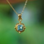 24k gold blue tourmaline pendant//square blue tourmaline pendant//tourmaline gold necklace//artisan 24k gold pendant//handmade one of a king