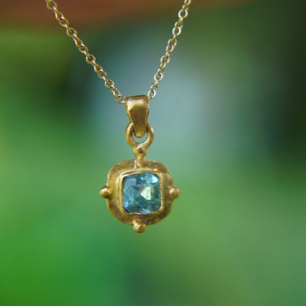 24k gold blue tourmaline pendant//square blue tourmaline pendant//tourmaline gold necklace//artisan 24k gold pendant//handmade one of a king