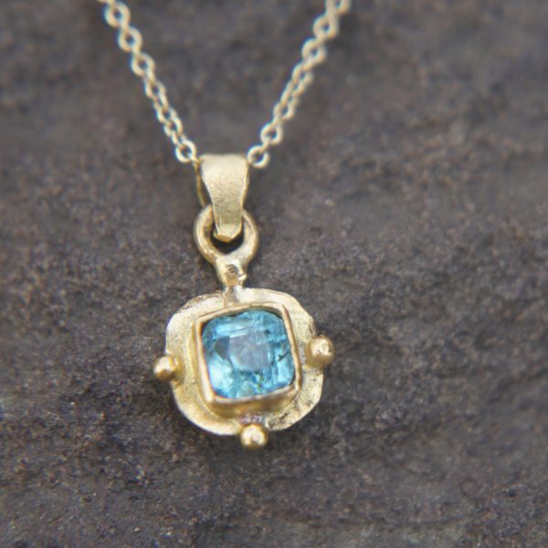 24k gold blue tourmaline pendant//square blue tourmaline pendant//tourmaline gold necklace//artisan 24k gold pendant//handmade one of a king