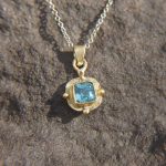 24k gold blue tourmaline pendant//square blue tourmaline pendant//tourmaline gold necklace//artisan 24k gold pendant//handmade one of a king