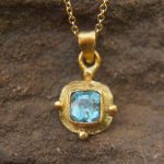 24k gold blue tourmaline pendant//square blue tourmaline pendant//tourmaline gold necklace//artisan 24k gold pendant//handmade one of a king