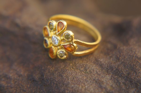 22k gold diamonds ring//gold mandala ring//22k Champaign diamond ring//22k gold ring//24k gold sapphire ring//24k artisan ring