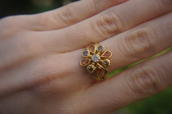 22k gold diamonds ring//gold mandala ring//22k Champaign diamond ring//22k gold ring//24k gold sapphire ring//24k artisan ring
