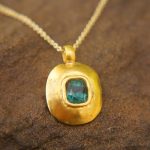 gold blue tourmaline pendant//indicolite blue tourmaline pendant//tourmaline gold necklace//artisan 24k gold pendant//handmade one of a kind