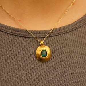 gold blue tourmaline pendant//indicolite blue tourmaline pendant//tourmaline gold necklace//artisan 24k gold pendant//handmade one of a kind