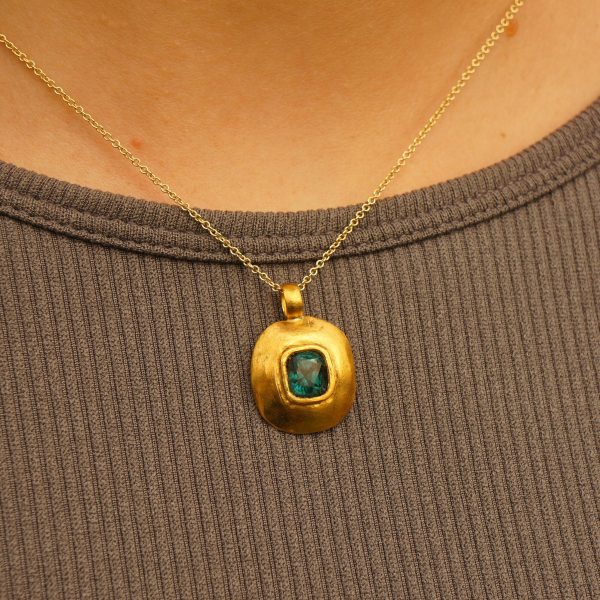 gold blue tourmaline pendant//indicolite blue tourmaline pendant//tourmaline gold necklace//artisan 24k gold pendant//handmade one of a kind