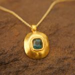 gold blue tourmaline pendant//indicolite blue tourmaline pendant//tourmaline gold necklace//artisan 24k gold pendant//handmade one of a kind
