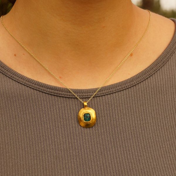 gold blue tourmaline pendant//indicolite blue tourmaline pendant//tourmaline gold necklace//artisan 24k gold pendant//handmade one of a kind