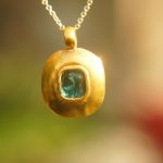 gold blue tourmaline pendant//indicolite blue tourmaline pendant//tourmaline gold necklace//artisan 24k gold pendant//handmade one of a kind