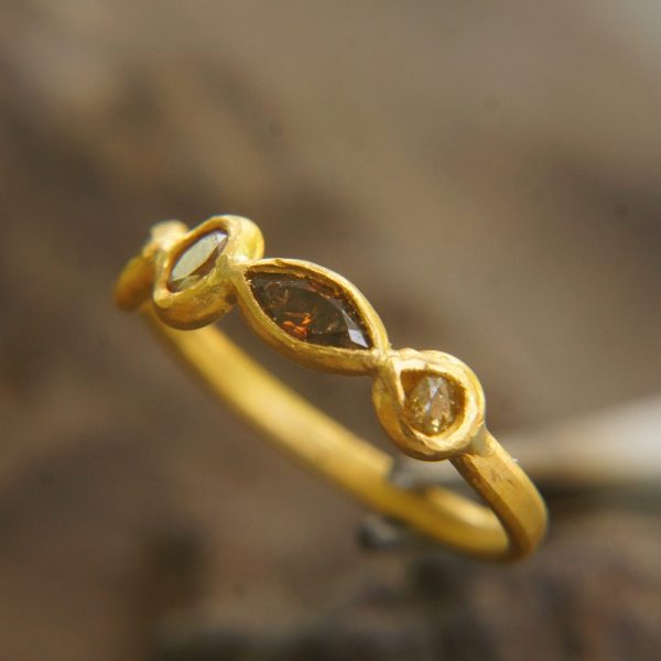 24k gold multi diamonds ring//unique engagement ring//multi stone diamond ring//24k engagement ring//24k artisan diamond ring