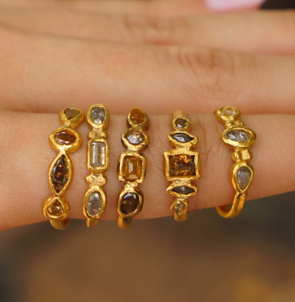24k gold multi diamonds ring//unique engagement ring//multi stone diamond ring//24k engagement ring//24k artisan diamond ring