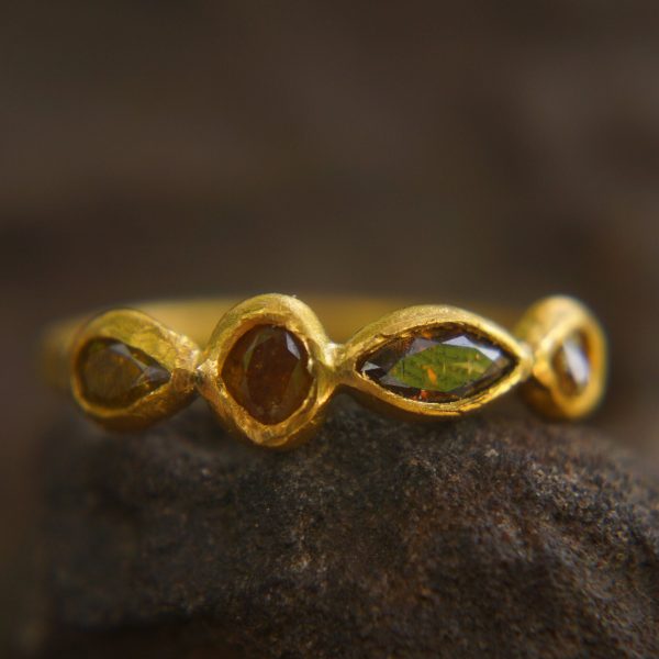 24k gold multi diamonds ring//unique engagement ring//multi stone diamond ring//24k engagement ring//24k artisan diamond ring