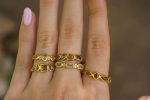 24k gold diamonds ring//drop diamond ring//unique engagement ring//diamond engagement ring//artisan diamond ring//multi stone diamond ring