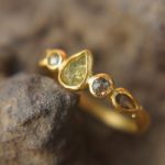 24k gold diamonds ring//drop diamond ring//unique engagement ring//diamond engagement ring//artisan diamond ring//multi stone diamond ring