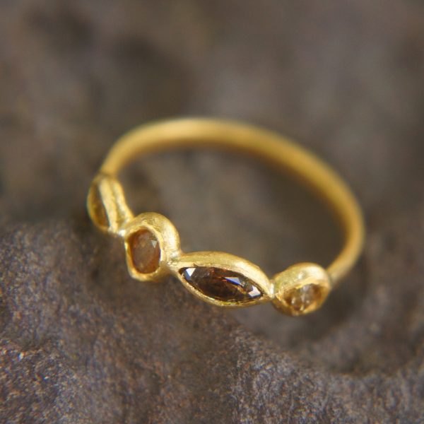 24k gold multi diamonds ring//unique engagement ring//multi stone diamond ring//24k engagement ring//24k artisan diamond ring