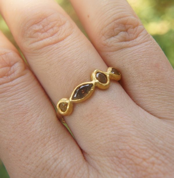 24k gold multi diamonds ring//unique engagement ring//multi stone diamond ring//24k engagement ring//24k artisan diamond ring