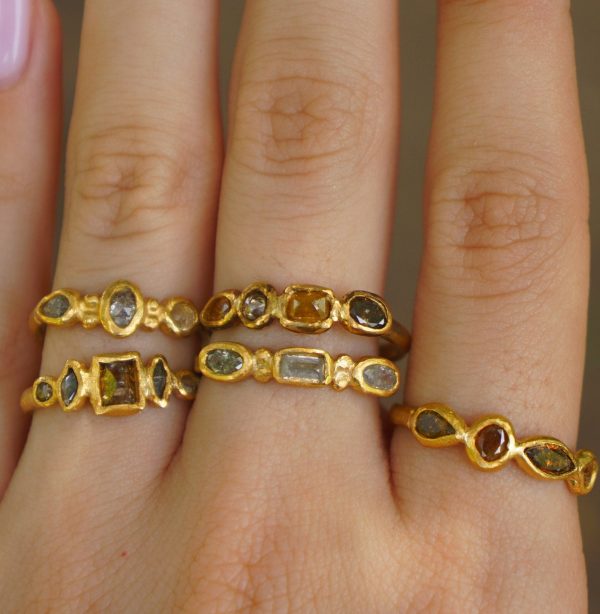 24k gold multi diamonds ring//unique engagement ring//multi stone diamond ring//24k engagement ring//24k artisan diamond ring