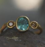 Paraiba blue tourmaline gold ring//24k gold ring//unique engagement ring//24k gold gem ring//gold Champaign diamond//diamond and tourmaline