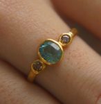 Paraiba blue tourmaline gold ring//24k gold ring//unique engagement ring//24k gold gem ring//gold Champaign diamond//diamond and tourmaline