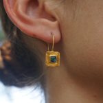 24k Natural blue Zircon gold dangle//24k solid gold earrings//handmade artisan blue Zircon earrings//24k Zircon dangle//24k blue Zircon