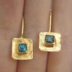 24k Natural blue Zircon gold dangle//24k solid gold earrings//handmade artisan blue Zircon earrings//24k Zircon dangle//24k blue Zircon