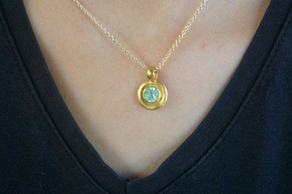 solid 24k Paraiba tourmaline gold pendant//gold tourmaline pendant//artisan gold handmade//24k gold pendant//Paraiba tourmaline pendant