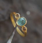 Paraiba blue tourmaline gold ring//24k gold ring//unique engagement ring//24k gold gem ring//gold Champaign diamond//diamond and tourmaline
