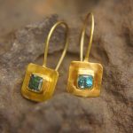 24k Natural blue Zircon gold dangle//24k solid gold earrings//handmade artisan blue Zircon earrings//24k Zircon dangle//24k blue Zircon