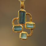 24k gold multi blue tourmaline pendant//multi color square blue tourmaline pendant//tourmaline gold necklace//artisan 24k gold pendant