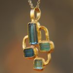 24k gold multi blue tourmaline pendant//multi color square blue tourmaline pendant//tourmaline gold necklace//artisan 24k gold pendant