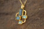 24k gold multi blue tourmaline pendant//multi color square blue tourmaline pendant//tourmaline gold necklace//artisan 24k gold pendant