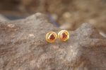 24k gold studs heart and Red Garnet stone// hammered gold studs/ 24k gold earring/ Red Garnet heart studs