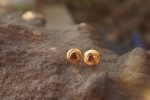 24k gold studs heart and Red Garnet stone// hammered gold studs/ 24k gold earring/ Red Garnet heart studs