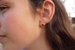 24k gold studs heart and Red Garnet stone// hammered gold studs/ 24k gold earring/ Red Garnet heart studs