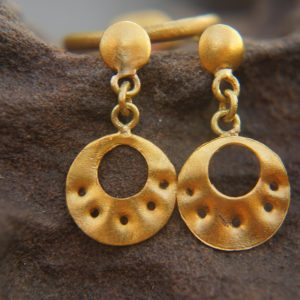 24K Gold earrings//solid gold dangle studs //Handcrafted Earrings//24k Jewelry//Wedding Earrings//anniversary gift//24k gold artisan