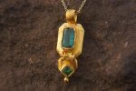 24k gold Tourmaline and emerald pendant//24k emerald necklace//handmade Tourmaline pendant//emerald and Tourmaline stones //24k gold pendant