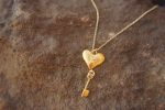24k heart Lock and key necklace//gold heart pendant// 24k gold pendant//gold heart pendant//24k gold pendant//artisan gold heart//