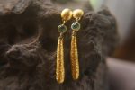 24K Gold emerald dangle earrings//24k gold drop Earrings//solid gold dangles//24k gold emerald artisan jewelry