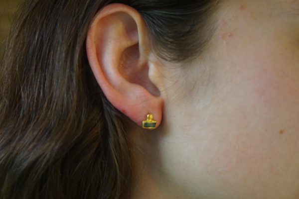 24k gold Paraiba blue tourmaline studs //gold Paraiba tourmaline earrings//unique tourmaline earrings//artisan tourmaline studs