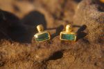 24k gold Paraiba blue tourmaline studs //gold Paraiba tourmaline earrings//unique tourmaline earrings//artisan tourmaline studs