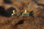 24k gold Paraiba blue tourmaline studs //gold Paraiba tourmaline earrings//unique tourmaline earrings//artisan tourmaline studs