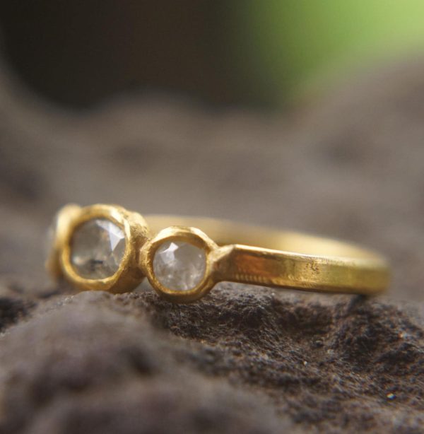 24k gold diamond's ring//rose cut diamond gold ring//grey stone artisan ring//24k gold ring//24k gold diamond's ring//24k gold artisan ring