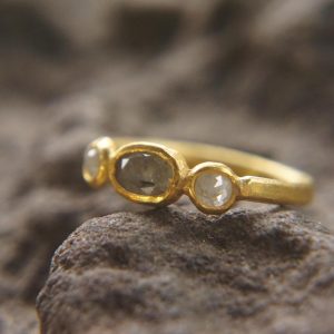 24k gold diamond's ring//rose cut diamond gold ring//grey stone artisan ring//24k gold ring//24k gold diamond's ring//24k gold artisan ring
