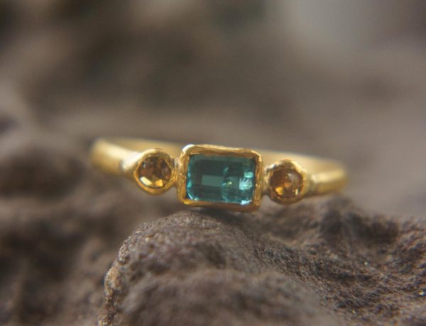24k Paraiba blue tourmaline and diamonds ring// 24k gold ring//unique engagement ring//24k gold gem ring//gold artisan engagement ring