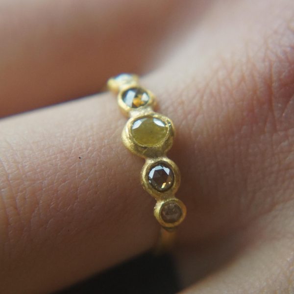 24k gold diamonds ring//unique engagement ring//multi stone diamond ring//24k engagement ring//24k artisan diamond ring