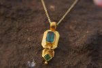 24k gold Tourmaline and emerald pendant//24k emerald necklace//handmade Tourmaline pendant//emerald and Tourmaline stones //24k gold pendant